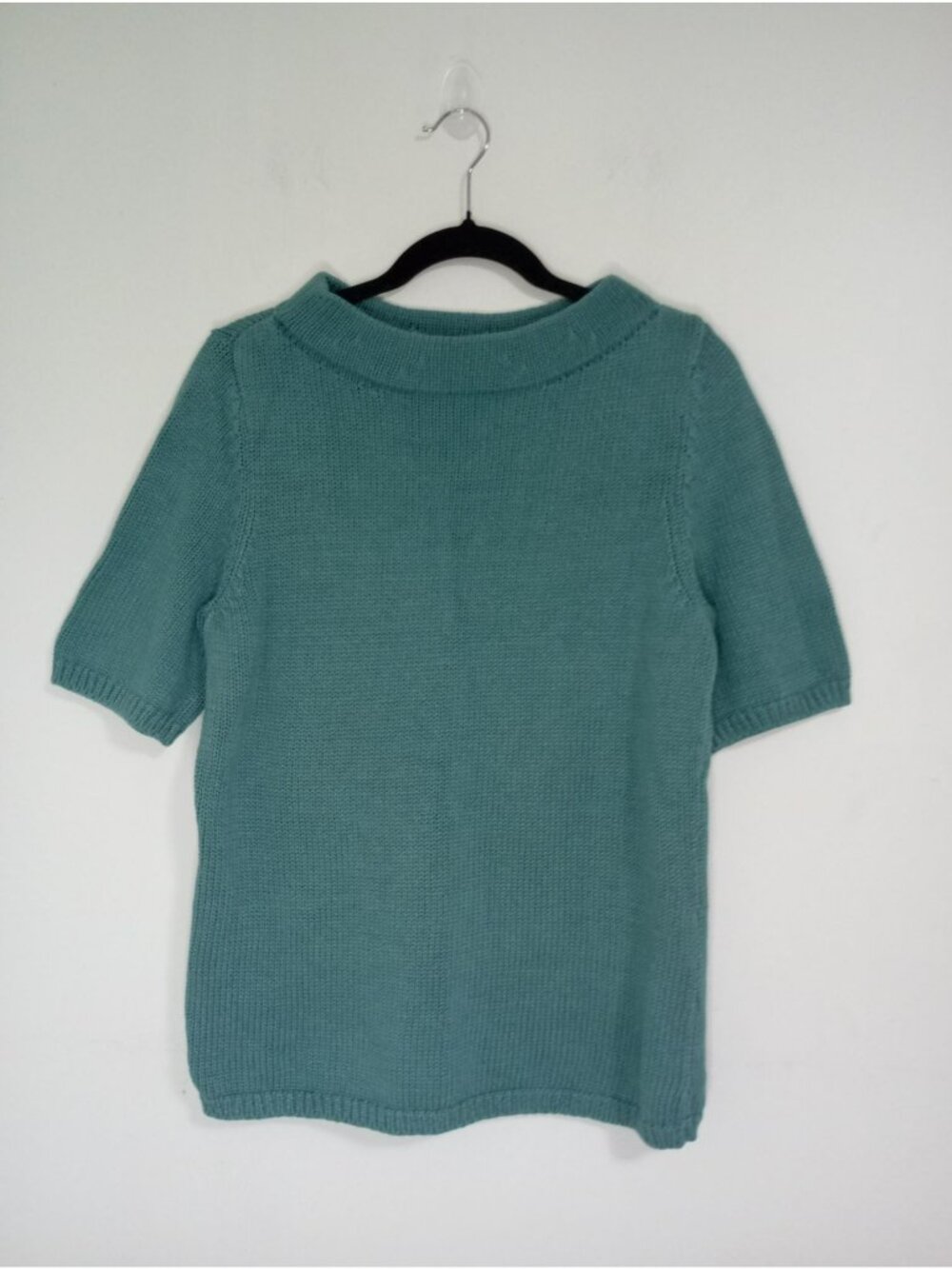 Talbots Womens Teal Short-Sleeve Knit 100% Cotton Sweater Size L
